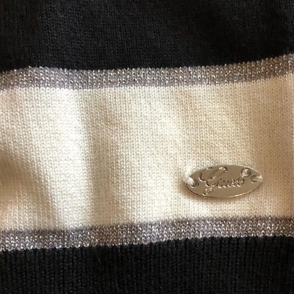 Women's Striped Black, White, & Silver Guess Sweater, Size Small Petite - Picture 10 of 16